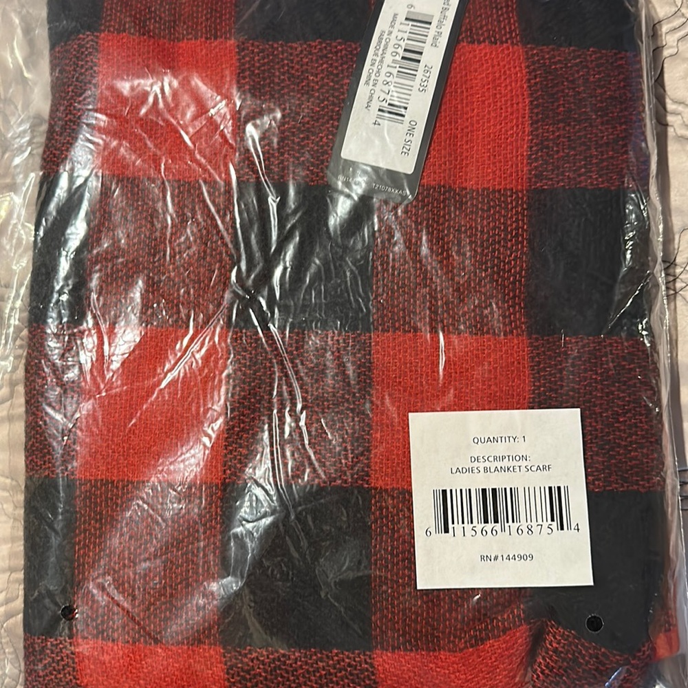 Brand new red and black buffalo blanket scarf